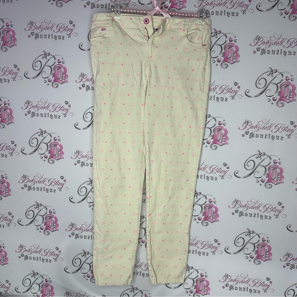 Hello kitty pants Cream Pants with Pink Polka Dots cats and dots neon vanilla